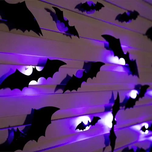 36-Piece Decorative Lighted 3D Halloween Bat Adhesive Stickers - Removable PVC Ornaments, Durable Wall Decals, Indoor Home Window Wall Decor for Halloween Party Supplies