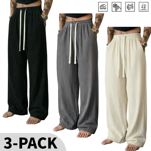 Men's 3-Piece Corduroy Casual Pants Set - Vertical Stripe Texture, Casual Modern Style, Textured Striped Men's Pants, Versatile Long Trousers