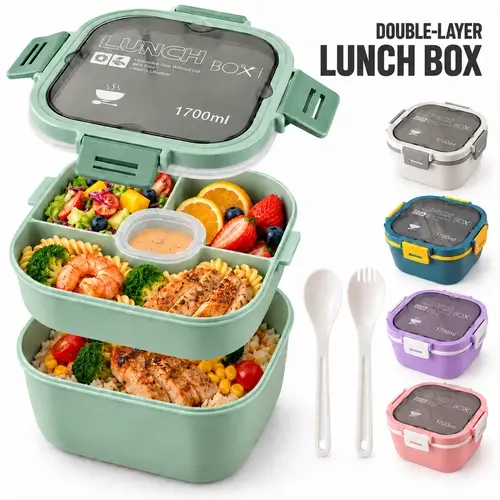 ONESHOW HOME Modern Silicone 3-Compartment Leakproof Bento Box Lunch Container with Dressing Cup, Lid & Silicone Seal, Portable Reusable Lunch Boxes for Meal Prep & To Go Food Storage, Multiple Compartments Kitchen Tableware, To Go Food Containers
