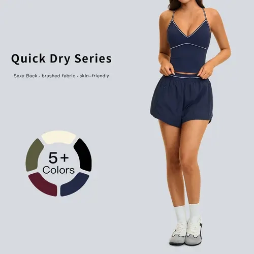 Tenwolf Women's 2-Piece Workout Set - Plush Soft Stretch Fabric, Color-Block Design, V-Neck Halter, Quick-Drying, Gym Clothes Set, Activewear Running Outfits, Sportswear Outfit, Casual Fitness Attire