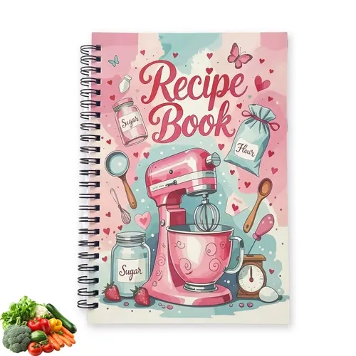 Spiral-Bound Blank Recipe Book Journal with PVC Cover, Sticker Pages, Home Cooking Organizer, Meal Planner Kitchen Keeper