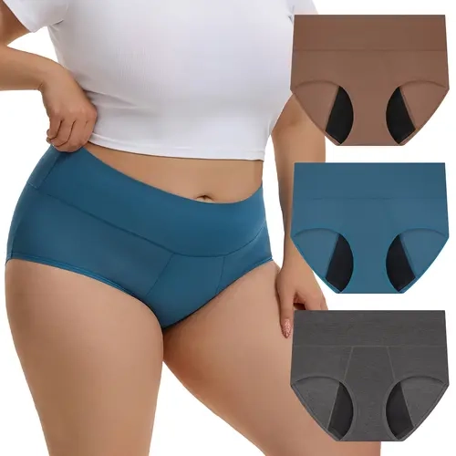 INNERSY Women's Plus Size Bamboo Viscose Heavy Flow Leakproof Period Panties 3-Pack Menstrual Underwear Day Medium