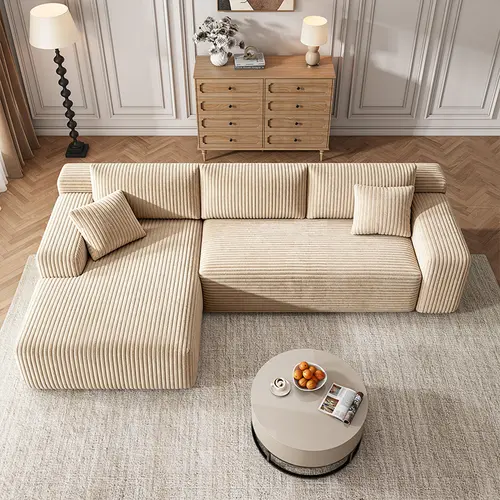 EVLWZL 96 In Traditional U-Shaped Memory Foam Sectional Couch - 1-Package Living Room Couch, Oversized Modular Corduroy Furniture, Soft Cushion Deep Seating, Space-Saving Sleeper Convertible, Apartment Decor