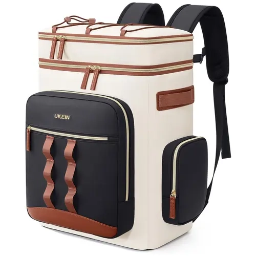 UKEIN Large Capacity PU Coated Insulated Cooler Backpack - 17.6" Structured, Leakproof, Waterproof, Lightweight, Zipper-Closed, Holds 50 Cans, Ideal for Outdoor Trips, Men's Lunch Solution, Portable Insulated Cooler Bags, Insulated Bag