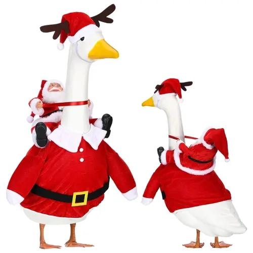 Christmas Porch Goose Outfit Fits 23" Garden Goose Statue(not included goose) Santa Porch Goose Clothes Cute Porch Goose Costume with Fluffy Santa Hat Christmas Tree for Xmas Santa Holiday Outdoor Yard Lawn Party Decor
