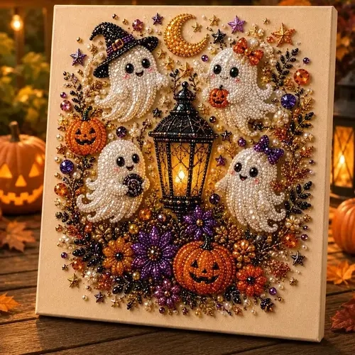 3D Halloween Diamond Art DIY Kit with Cute Spooky Ghosts, Pumpkins & Resin Pearls for Adults - Fall DIY Craft, Household Indoor Wall Art Gift,sohochic