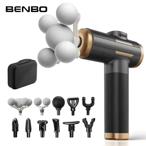 BENBO Adjustable Cordless Deep Tissue Massage Gun - 99 Speeds, 12mm Amplitude, 11 Heads, 5-Ball Percussion, LED Display, Rechargeable Self Treat Device with Carry Case for Back/Shoulder Relief (Ideal Gift for Portable Cordless Massage Devices Fans)