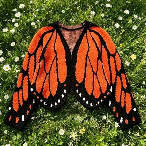 Plus Size Women's Trendy Butterfly Wings Knit Cardigan, Front Open V Neck, Bat Sleeve Short Design, Casual Fashion Knit Coat for Vacation Parties, Casual Cardigan Knitwear