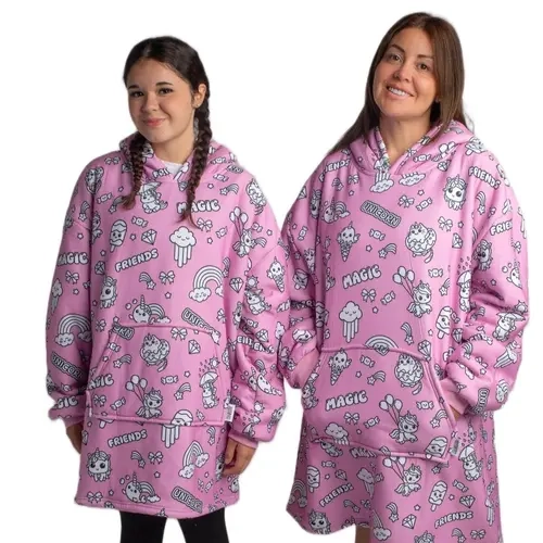 Craftikit Women's Cute Oversized Sherpa-Lined Unicorn Print Hoodie - Soft Fleece Fabric, Colorable Polyester, Matching Casual Multi-Size Wearable Blanket