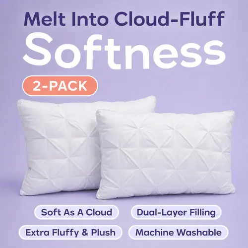 Mellow Sleep | Ploof Pillow (2-Pack) – Extra-Fluffy Dual-Layer Pillow, Cloud-Like Soft Plush Bed Pillow with Breathable Support, Never Flat, Neck-Cradling Comfort for Side, Back & Stomach Sleepers, Machine Washable
