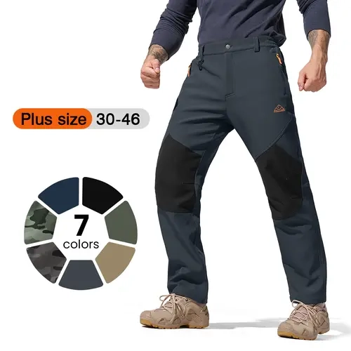 GOPUNE Men's Windproof Warm Outdoor Work Pants Insulated Fleece Lined Water Repellent Snow Ski Softshell Hiking Pants , Plus Size 【30-46】  Reinforced Knee Tatical Pants with Multi Zipper Pockets Mens Winter Trousers,Solid Camouflage Pants #bluecollar
