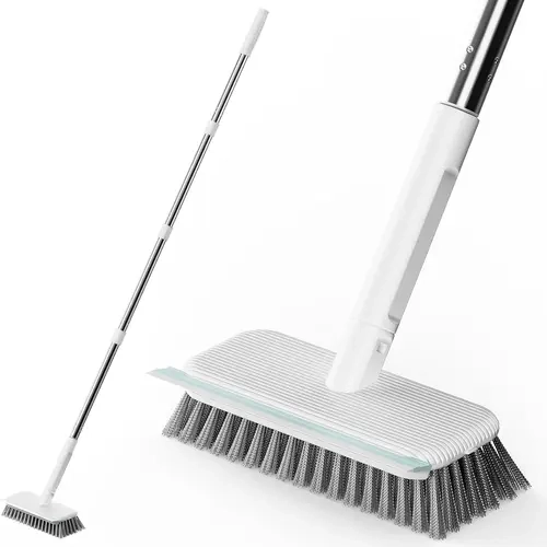 Floor Scrubber, Stainless Steel Wire Scrub Brush with Long Handle, Sturdy, Durable, and Corrosion-Resistant, Outdoor Surface Cleaning for Concrete Patios, Deck, Garden, Garage