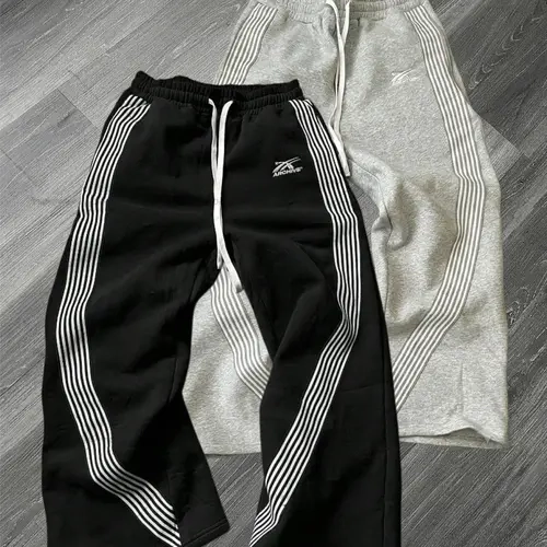 Men’s 2-Pack Striped Wide-Leg Track Pants - 4 Side Stripes, Adjustable Drawstring, Loose Unrestricted Fit, All-Season Men's Clothing, Streetwear Clothing, Ideal for Jogging Workouts