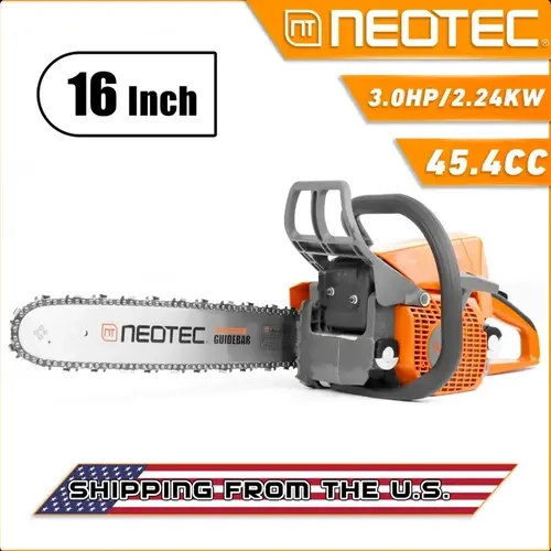 NEOTEC NS846 45.4cc 2-Cycle Gas Chainsaw Full Kit, 16-in Aluminum Portable Saw with Guide Bar, Chain, Double Brake, 3.0HP 2.24KW Lightweight Model for Tree Trimming, Yard Work, Compatible with MS250 MS230 MS210 Parts, 2-Cycle Gas Chainsaws