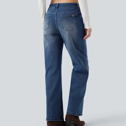 Halara Flex™ Asymmetric Low Rise Straight Leg Casual Jeans with Pockets