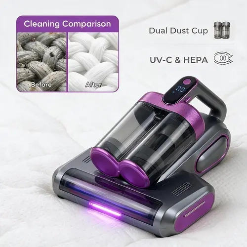 Cordless Rechargeable Handheld Wireless Vacuum Cleaner - 13000Pa Suction, 253.7nm UV-C Light, HEPA Filter, Ultrasonic Dust Mites Kill, Lightweight Bagless, Portable for Bed Sofa Crib, BackToSchool Birthday Gift for Adults