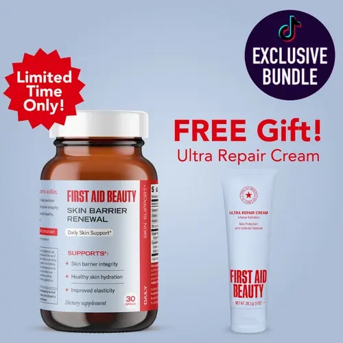 First Aid Beauty x New Chapter Natural Dietary Collagen Health Supplement, Skin Barrier Renewal with Clinical-Strength Astaxanthin - Supports Skin Elasticity, Hydration - 30 ct