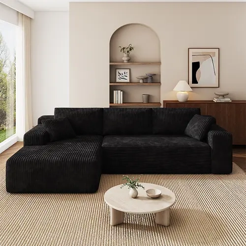 EVLWZL 96 in U-Shaped Memory Foam Sectional Sofa - Oversized Modular Couch for Living Room, Compressed Corduroy Fabric, Deep Seating, Space-Saving Convertible Sleeper (1 Package)