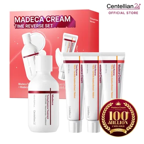 [Centellian24] Madeca Cream Time Reverse Skin Care Kit | Toning Essence 150ml + Madeca Cream Time Reverse 50ml x 3 | 30,000ppm TECA + Collagen + Elastin + Hyaluronic Acid| Firming, Wrinkle & Hydration Care| Skin Barrier & Radiance Support| Korean Skincare