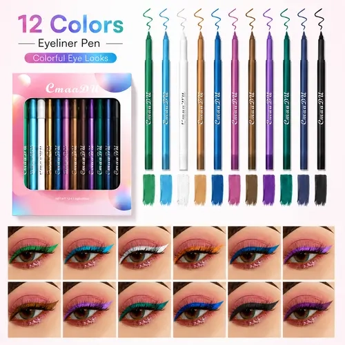 Women's 12-Color Multi-Style Eyeliner Set - Flawless, Portable, Long-Wear, Daily & Occasion Use, Wholesale Face Cosmetics (Beauty & Personal Care Makeup Eyeliner)