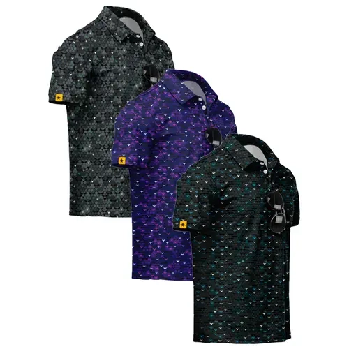 ZITY Men's 3-Pack Button Down Polyester Short-Sleeve Golf Polo Shirts - UPF 50+, Moisture Wicking, Polka Dot Set, Breathable Performance Fabric, Casual Athletic Apparel for All Seasons Outdoor Wear