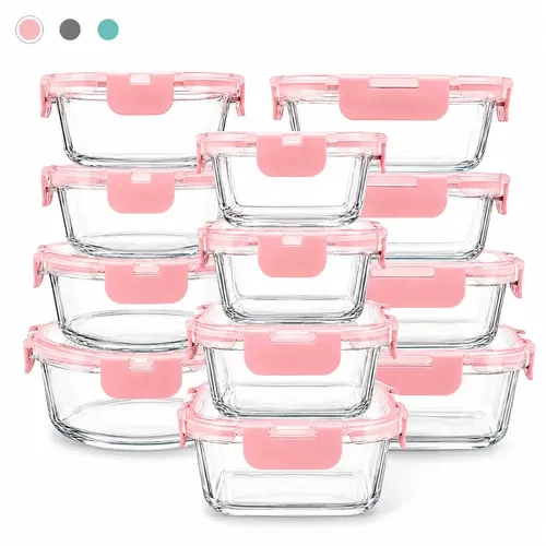 AISOON 24-Piece Rectangular Varied-Size High Borosilicate Glass Food Storage Containers with Silicone Airtight Lids, Stackable Household Items for Meal Prep, Refrigerator Use