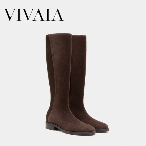VIVAIA Women’s Square-Toe Knee-High Boots - Stretchy, Wide Calf-Friendly Footwear with Water-Repellent Velvet & Wool Knit, Soft Cushioned Sole, Flat Heel, Rubber Accents, for Fall Winter (Aida) | Shoes for Women, Footwear Fashion, Square Toe Style