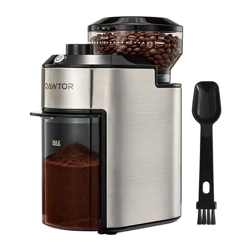 Qawtor Plug Powered Electric Burr Coffee Grinder 4.0 - 28 Grind Levels, Precision Timing Control, Removable Chamber, Coffee Equipment for Espresso Enthusiasts, 28 Levels
