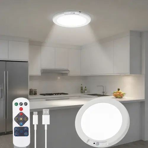 2W Power Dimmable Modern Thin Ceiling Light - Rechargeable Motion Sensor Magnetic Wireless LED, Remote Control, Battery Operated, Automatic On/Off, Indoor Use Interior Light, Closet & Hallway Fixtures