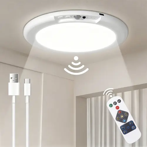 Rechargeable Motion Sensor Ceiling Light with Remote Control, Magnetic Wireless LED Closet Light, Easy Install Battery Powered Auto On/Off Lamp for Stairs, Bedroom & Home