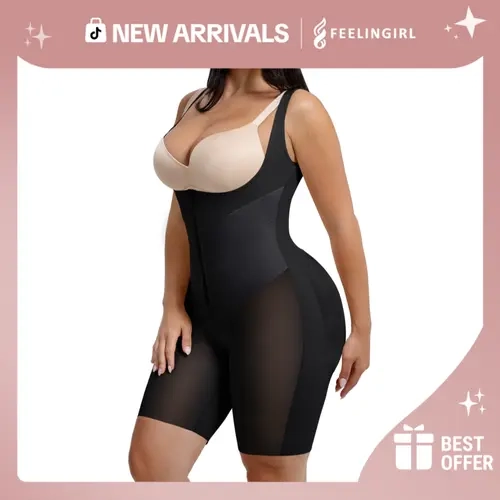 FeelinGirl #LIVE Feelvibe V-shaped Fajas Colombianas Moldeadoras Booty Lifting Shapewear U-Scoop Back Faja Body Shaper with Zipper Crotch