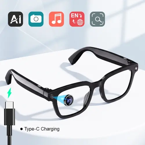 AI Smart Wearable Glasses with Camera, Hands-Free Photo & Video Recording, Bluetooth-Connected Wireless Audio Glasses, AI Voice Assistant, Built-In Headphones for Travel & Outdoor Use