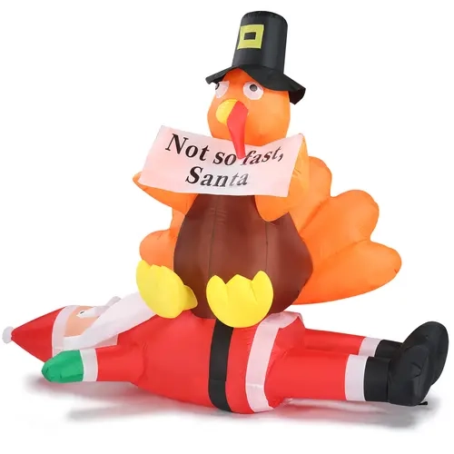 4.9 FT Waterproof Lighted Plastic Funny Turkey-Sitting Santa Inflatable Decorative Prop, Built-in LED Lights, Outdoor Party Christmas Decorations, Inflatable Mascot Christmas Yard Lawn Decor