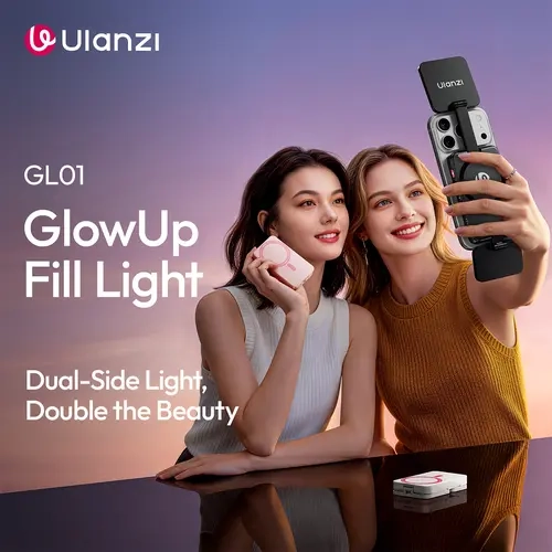 Ulanzi GL01 Magnetic Casual Selfie Accessory for Cellphone & Smartphone, Top & Bottom Dual LED Fill Lights with Extendable Rod, Dimmable 2500K-6500K Portable Video Vlog Tool (Fits iPhone 18/17 Pro & Below, Not Pro Max), White Mobile Accessory