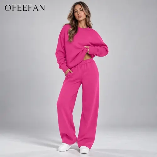ofe    Sweatsuits Women 2 Piece Outfit Matching Lounge Sets Fall Outfits 2026 Fashion Clothing Crewneck Track Suits