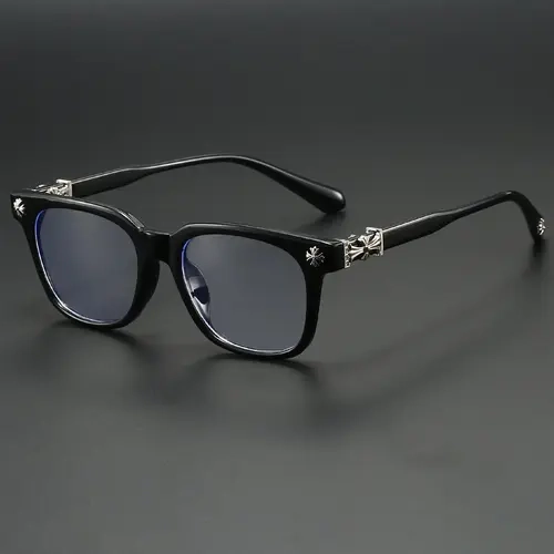 Anti-Blue Light Fashion Metal Square Frame Flat Lens Reading Glasses - Versatile Outdoor, Casual Style, All Seasons, Plain Pattern