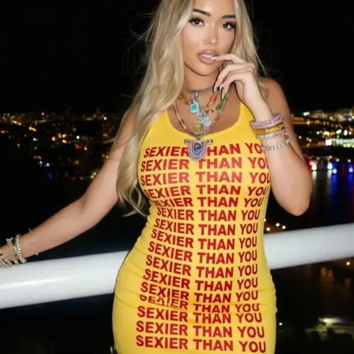 Women's Sexy Letter Print Sleeveless Slim Fit Simple Bodycon Mini Dress for Daily Wear Fashion