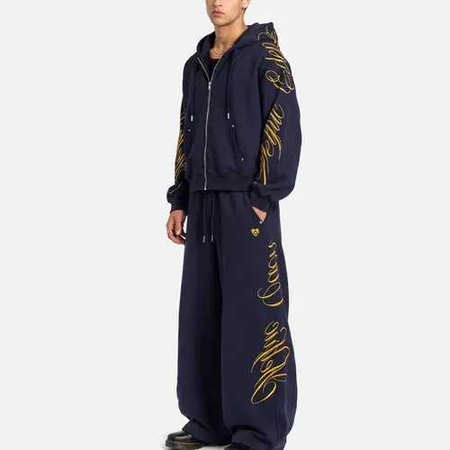 Aelfric Eden Men's 2-Piece Matching Sets - Boxy Graphic Zip-Up Hoodie & Drawstring Waist Baggy Sweatpants, Streetwear Embroidered Outfit
