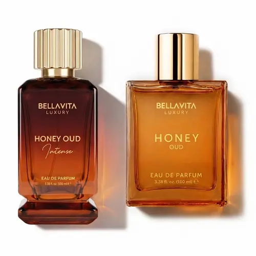 The Honey Indulgence Duo by BellaVita Luxury | Honey Oud & Honey Oud Intense Perfume Set | Bergamot, Honey, Oud, Rose, Vanilla & Amber Notes | Long-Lasting Gourmand Fragrances