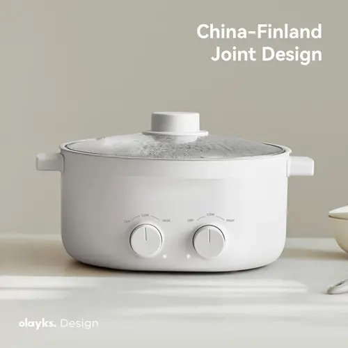 Olayks Corded 6L Round Electric Steamboat Pot with Divider - Dual-Flavor Shabu Shabu, 1300W Fast Heating, 5-Temp Control, Non-Stick Coating, Standard Plug, Ideal for Family Dinners, Small Gatherings, Round Shape