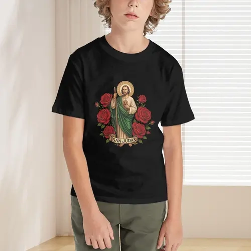 Kids' Classic Cotton Graphic Tees - Jesus Printed Short-Sleeve Crew Neck, All Seasons, Medium Stretch Casual Tops for Boys and Girls