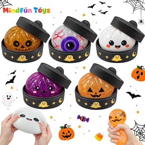 5 Pcs Halloween Squishy Squeeze Toy Set , Cute Ghost Pumpkin Rapid Rising , Sensory Stress Toy for Party Favors Treat Bag Fillers
