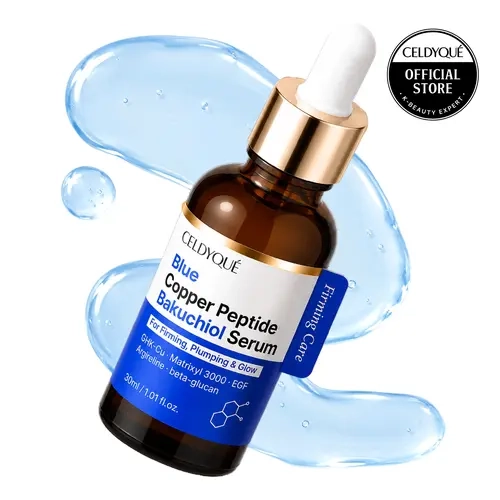 [CELDYQUE] Blue Copper Peptide Daily Serum - Bakuchiol, GHK-Cu, Matrixyl 3000, EGF, 12 Peptides for Skin Repair, Plumper & Firmer Look - Dry & All Skin Types - 1 fl oz (30ml),blue copper peptide serum