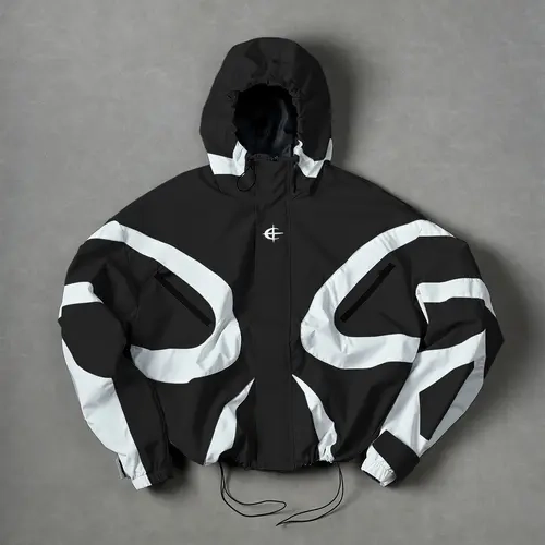 Men’s Color-Block Hooded Polyester Outdoor Jackets - Wind-Resistant Outerwear, Drawstring Hem, Stylish Sportswear for Hiking, Everyday Outings