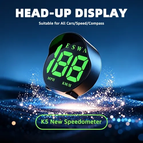 KUOWEIHUD K5 GPS LCD Screen Digital HUD Speedometer - USB Plug-and-Play Easy Install Car Driving Aid, Odometer Dashboard Accessory for Cars-SUVs-Trucks, Speed/Odo/GPS Functions