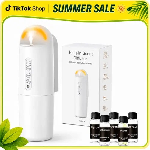 100ML Compact Plug-in Waterless Essential Oil Aroma Diffuser Starter Kit - Wall-Mountable Smart Scent Machine, Antistress Aromatherapy Machine with 24H Timer, Light Sensor, Elegant Fragrance Scent Freshener for Home, Office Decor