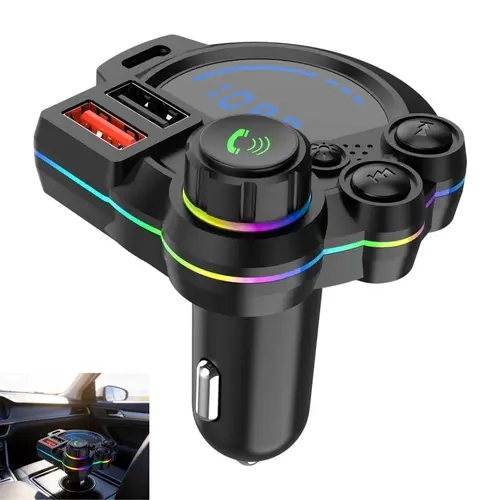 Bluetooth 5.3 FM Transmitter Car Charger - Auto Accessories, Bluetooth Car Adapter with Dual USB Fast Charging Ports, LED Screen, RGB Lights, Hands-Free Calling, Vehicle Phone Electronics Plug