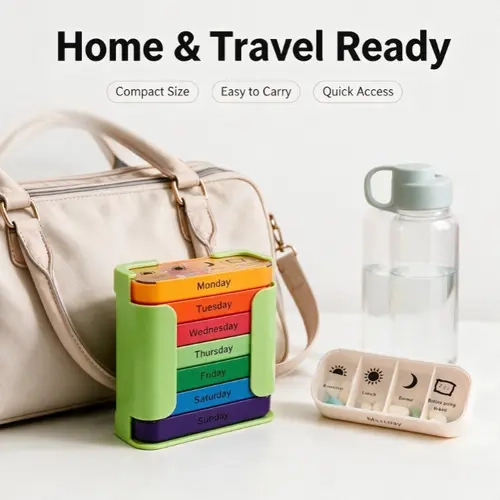 7-Day Large Capacity Pill Organizer - 1-Count Portable Healthcare Medicine Aid Dispenser, Travel Storage Box for Home/Office Use, Multicolor Home Supply