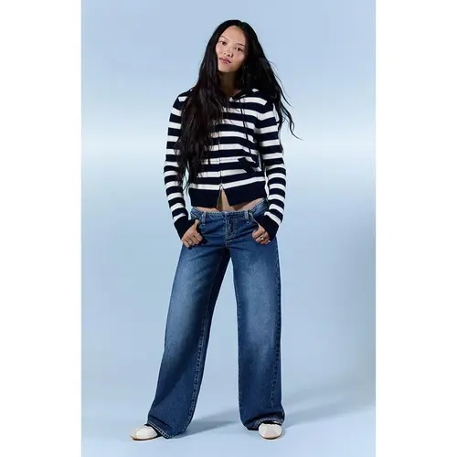 Pacsun Women's Kaia Ultimate Low Rise Baggy Jeans No Waistband Dark Blue