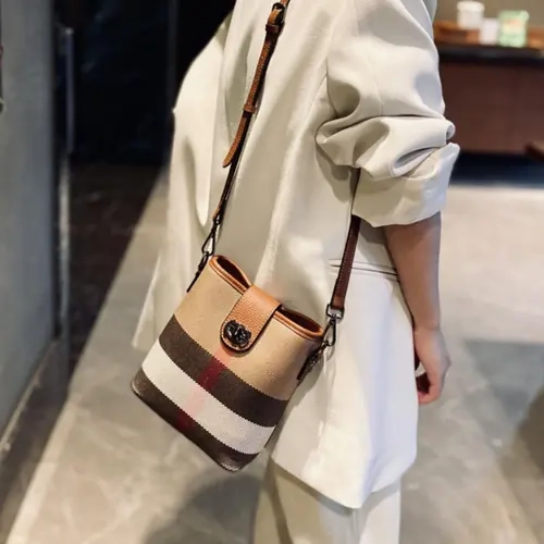 New 2026 Large Capacity Women's Crossbody Bag, High-End Plaid Bohemia Style Leather Canvas Casual Phone Bag, Fashionable Daily Credit Card Wallet, Crossbody Shoulder Purses, Boho Crossbody Bags